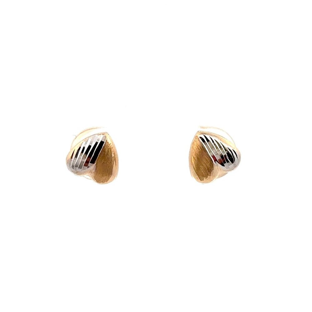 18K Gold Earrings Stud Heart Small Lightweight Two Tone - Picture 6 of 8
